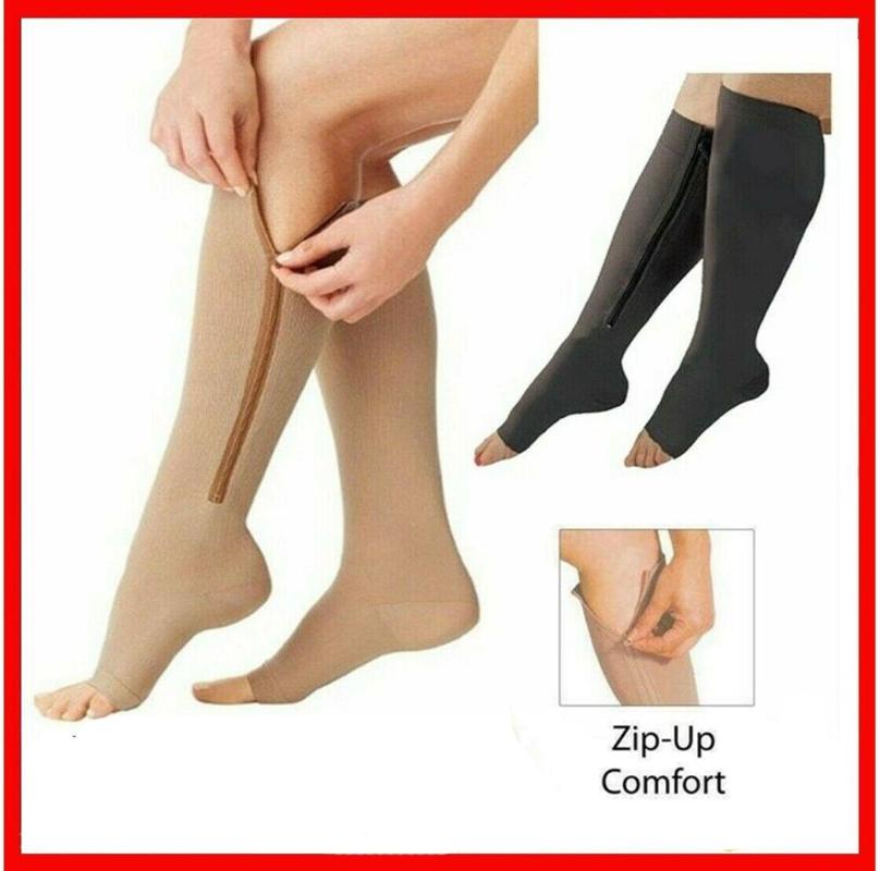 

3 Pair New Unisex Compression Stockings Pressure Varicose Vein Stocking Knee High Leg Support Stretch Pressure Circulation Nylon, 3 pairs black