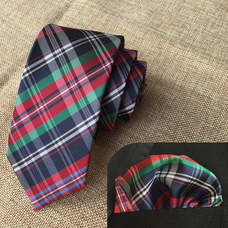 

New Fashion Shirt Plaid Square Scarf Tie Set Men's 6cm Wide Tie Pocket Towel Business Casual Men's Sets Ties for Men Gift