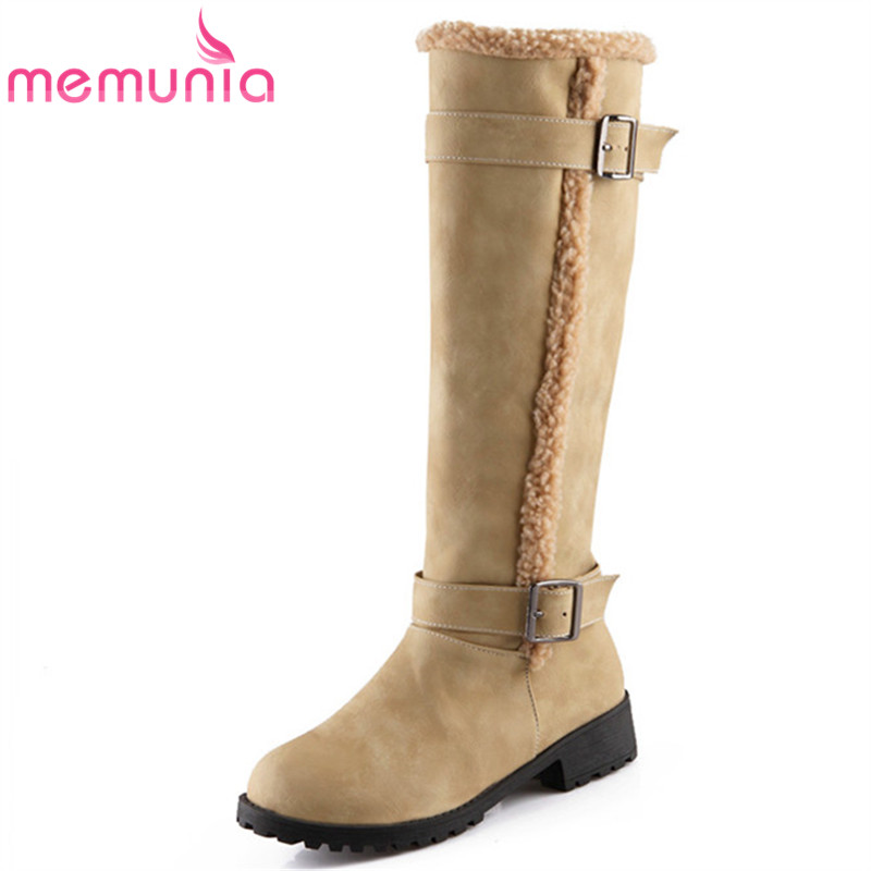 

MEMUNIA 2020 new arrival knee high boots women round toe buckle fashion winter boots low heels casual shoes female big size 43, Khaki