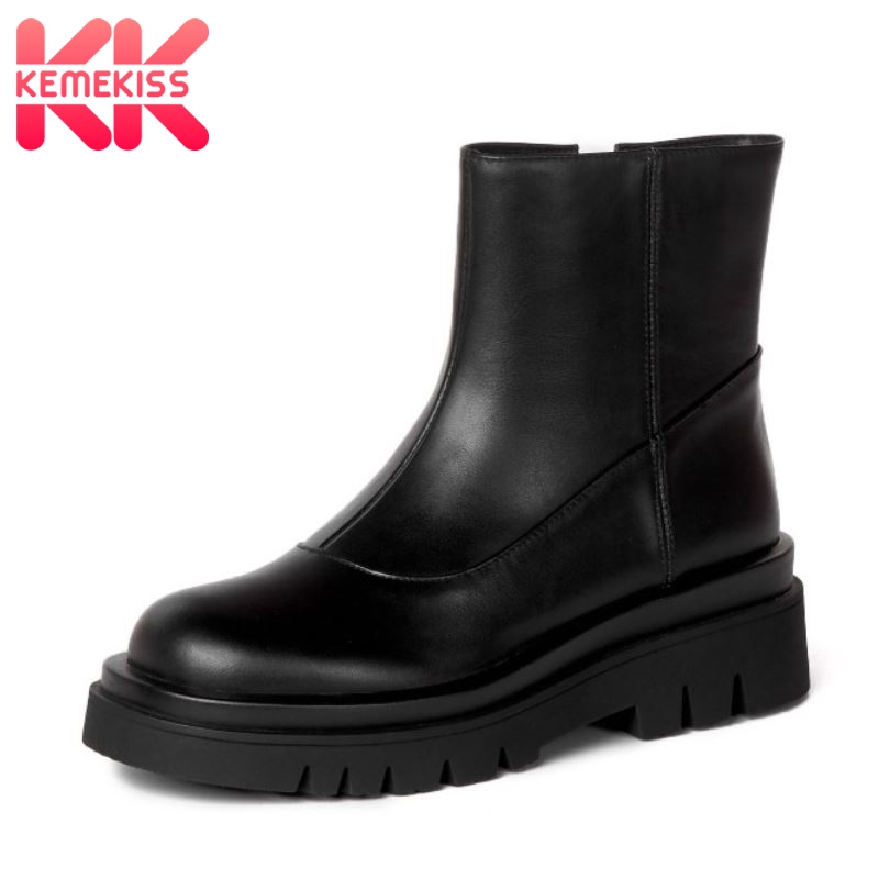 

KemeKiss Size 34-43 Women Ankle Boots Real Leather Zipper Fashion Platform High Heel Winter Shoes Woman Casual Daily Footwear, Black