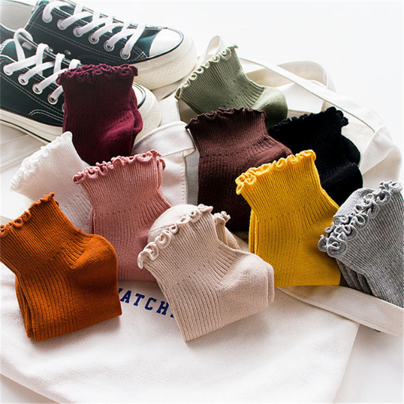 Fashion Lace Ruffles Soft Cotton Women Socks Candy Colors Top Quality Cute Socks Sweet Princess Girl Cozy Lovely Frilled-image-580260529