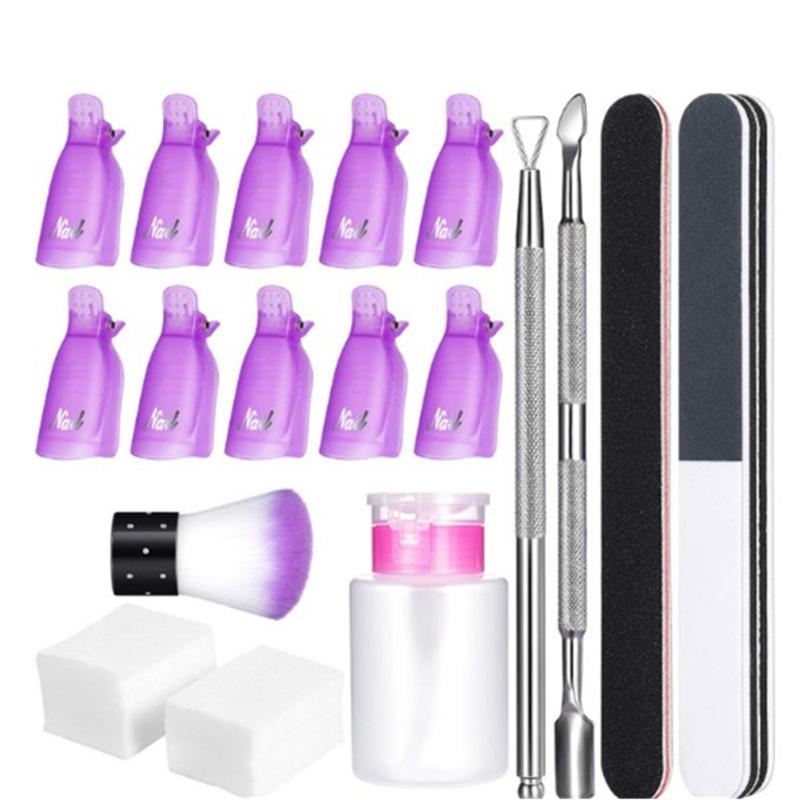

Nail Polish Remover Tool Set with Nail Clips Pads Brushes File Grits Removal Set Polishing Strip Dust Brush Supplies