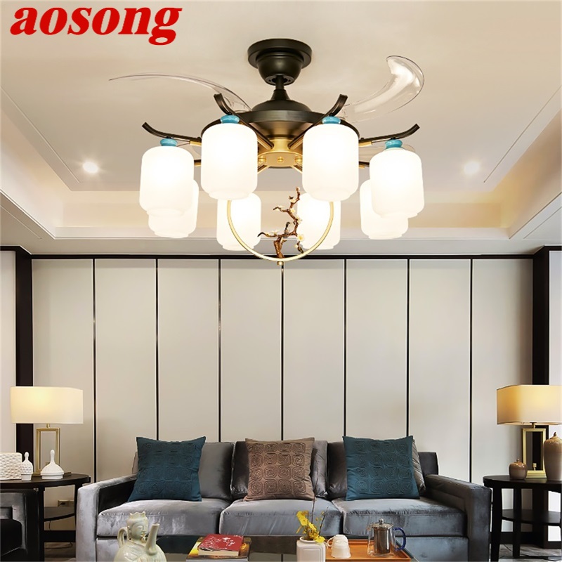 

AOSONG Ceiling Fans Light with Remote Control Creative Home Decorative For Living Room Corridor Bedroom