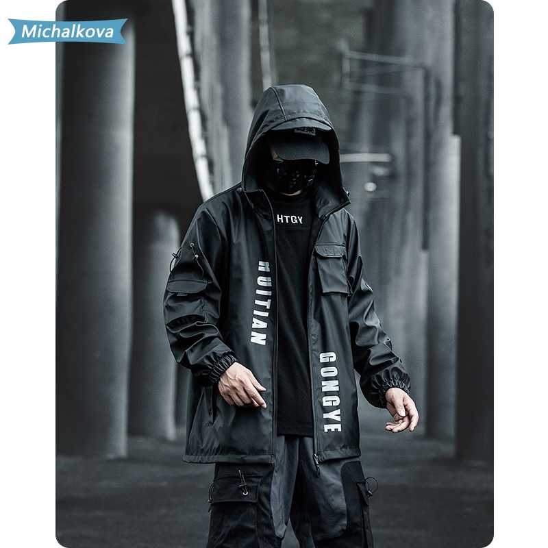 

Hip Hop Tactical Jackets Men's clothes Windbreaker Loose Outdoor Jacket Techwear Fashion Streetwear Coats Black michalkova