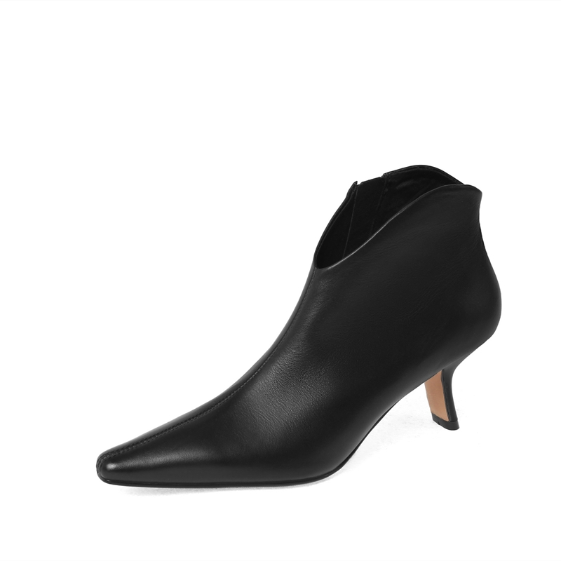 

100% cow Leather High Heels Pointed Toe Women's Ankle Boots Sexy Retro women Pumps Wedding Night Club Shoes Woman, Beige