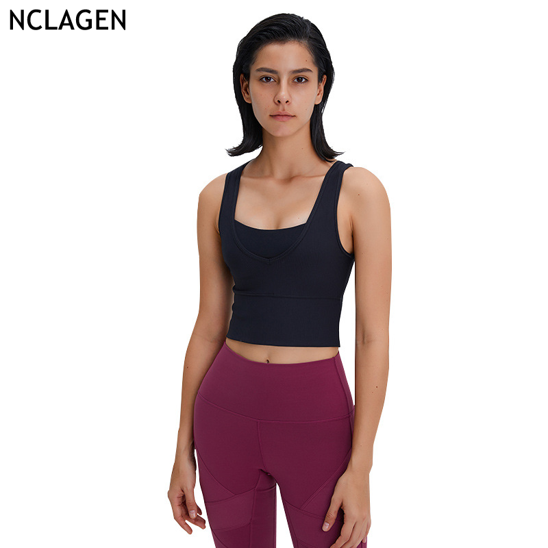 

NCLAGEN Sports Crop Top Women Yoga Shirt Gym Bra Push-up Fitness Tank Top Elastic Workout Running Breathable Sleeveless Vest, Red