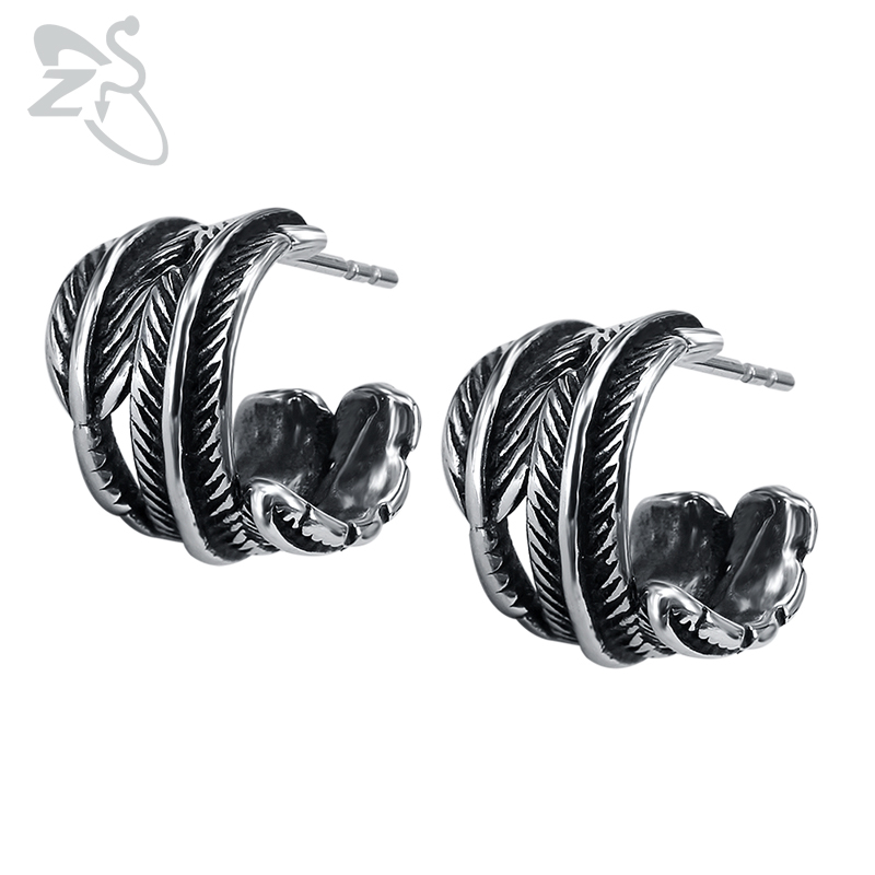 

ZS Punk Stainless Steel Earrings Men's Hip Hop Leaves Stud Earring Vintage Rock Roll Jewelry Fashion Male Biker Earring 1 Pair