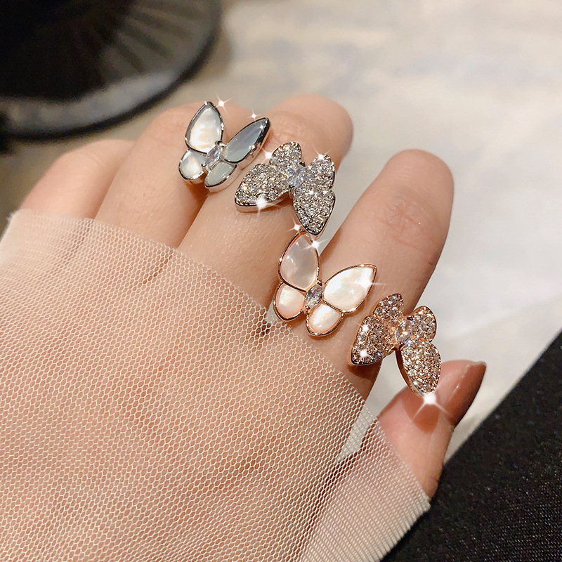

Luxury Shine Butterfly Zircon Rings for Women High Quality Alloy Open Adjustable Wedding Party Jewelry Gifts 2020