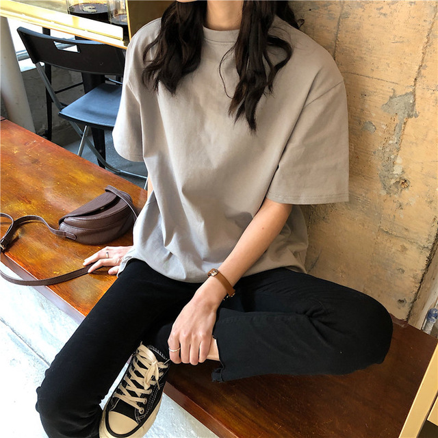 

2020 hot sale Soft Free Loose Hot Sale Solid Fresh Summer New T-shirt Women Fashion Natural Short Basic Shirt 4 Colors, White
