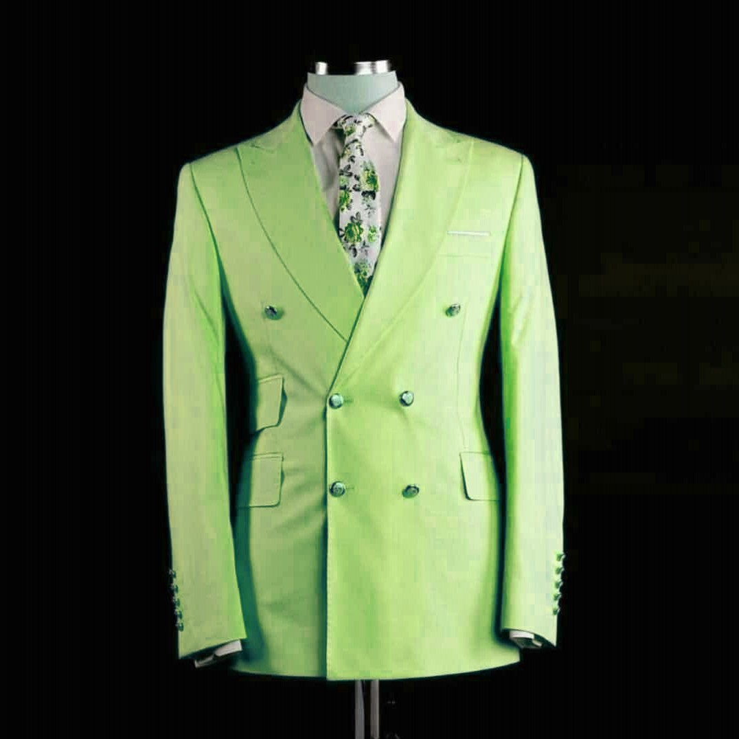 

Double Breasted Men Suits Lime Green Groom Tuxedos Peak Lapel Groomsmen Wedding/Prom Best Man 2 Pieces ( Jacket + Pants +Tie ) L579