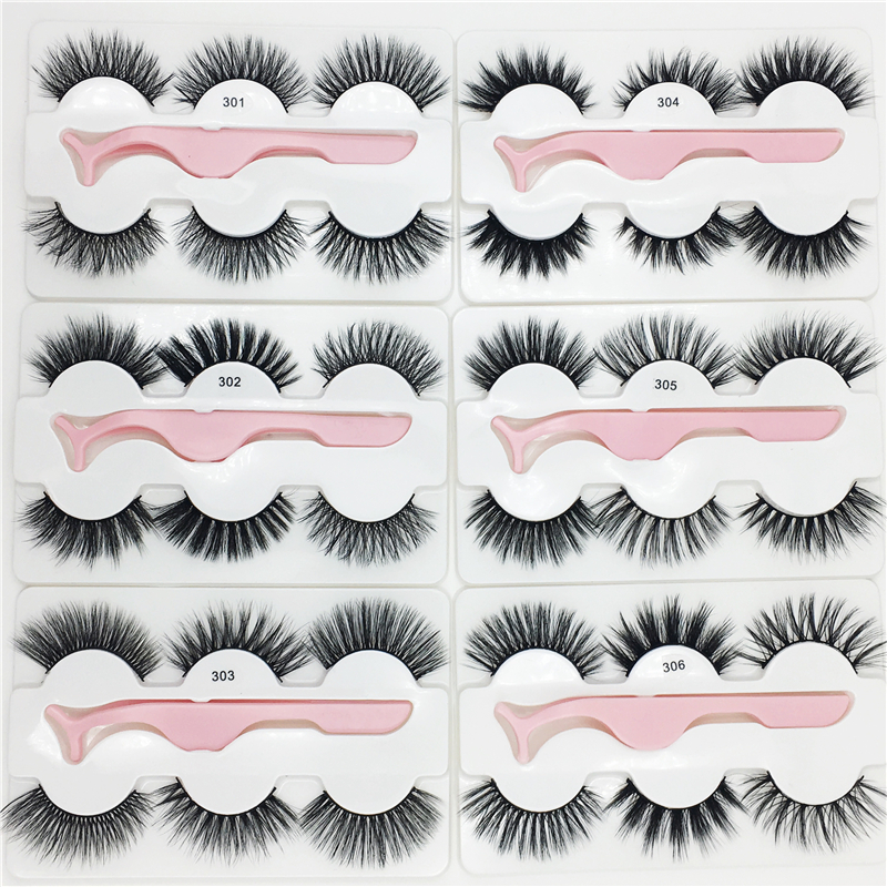 

3 Pairs/Boxed With 1 Tweezer Mixed Styles 3D Mink False Eyelashes Natural Long Lashes Handmade Wispies Bushy Fluffy Sexy Eye Makeup Tools
