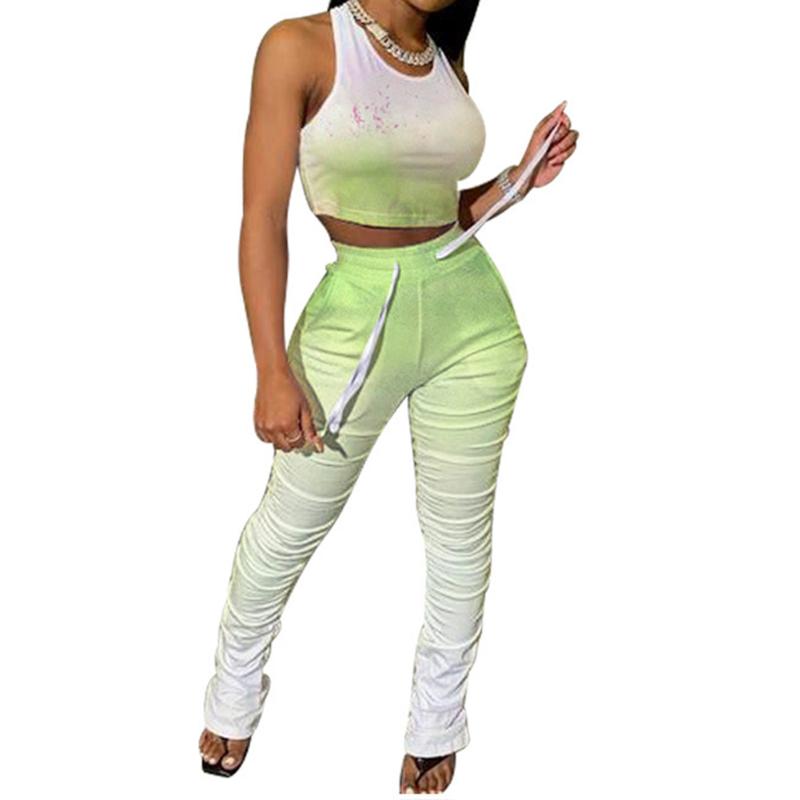 

Women Tracksuit Fashion Casual Tie Dye Print Crop Tops Drawstring Pants Set Two Piece Suit Summer Fitness Outfits, As photo shows