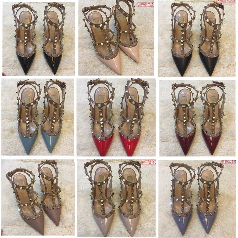 

new Women Pumps Wedding Shoes Woman High Heels sandal Nude Fashion Ankle Straps Rivets Shoes Sexy High Heels Bridal Shoes 35-45, Black