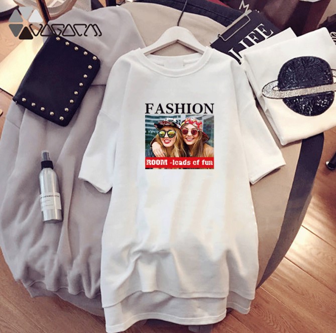 

Summer DIY Dresses Women Over Size Dress with Fashion Girl Avatar Print Womens Casual Loose Crew Neck Short Sleeve Dress Girls Loose Tshirts, White