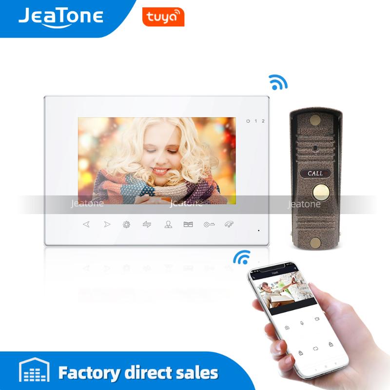 

Tuya Smart App WiFi 7 Inch white color Video Door Phone Intercom System with Wired Doorbell Remote Unlock Home Access Control