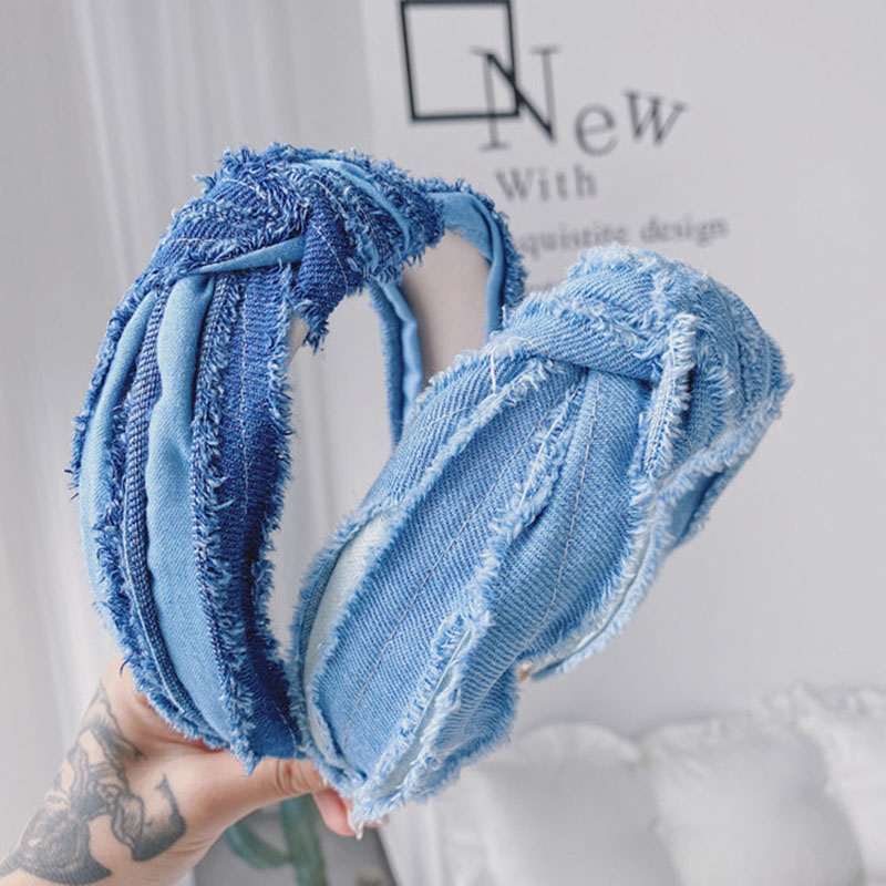 

2020 Vintage Tassels Brim Denim Bezel Hair Band Women Headband Girls Hair Accessories Hoop Clips Hairband opaska do wlosow