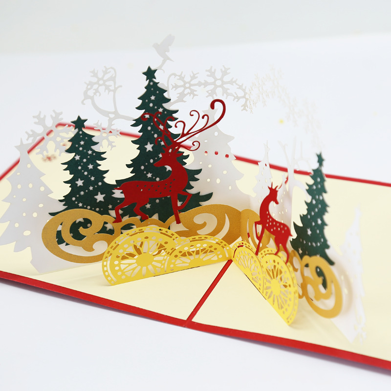 

1pcs 3D Christmas Cards With Envelope Laser Cut Post Card For Birthday Christmas Weeding