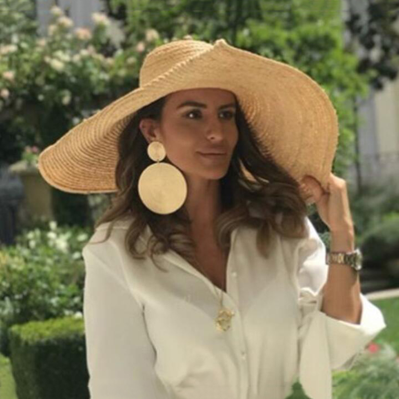 

2020 Summer Beach Hat Flat Top Hat Women Summer Lafite Straw Sun Hats for Women Wide Brim Sun Hats, Khaki
