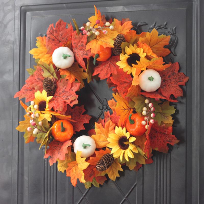 

1Pc Wreath Door Wreath Thanksgiving Day Party Garland Decor for Garden Door Home, Orange