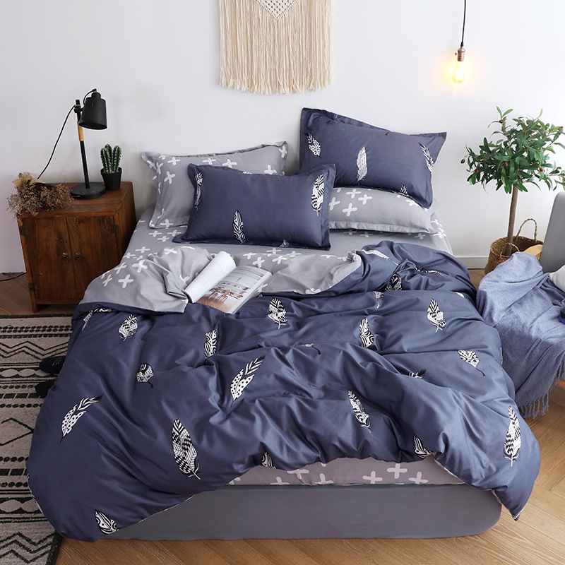 

Home Bedding Set Double Sided Quilt Cover Bed Linings Concise Style Cute Printing Bed Linens Pillowcase Sheet 3/4pcs Set, 10
