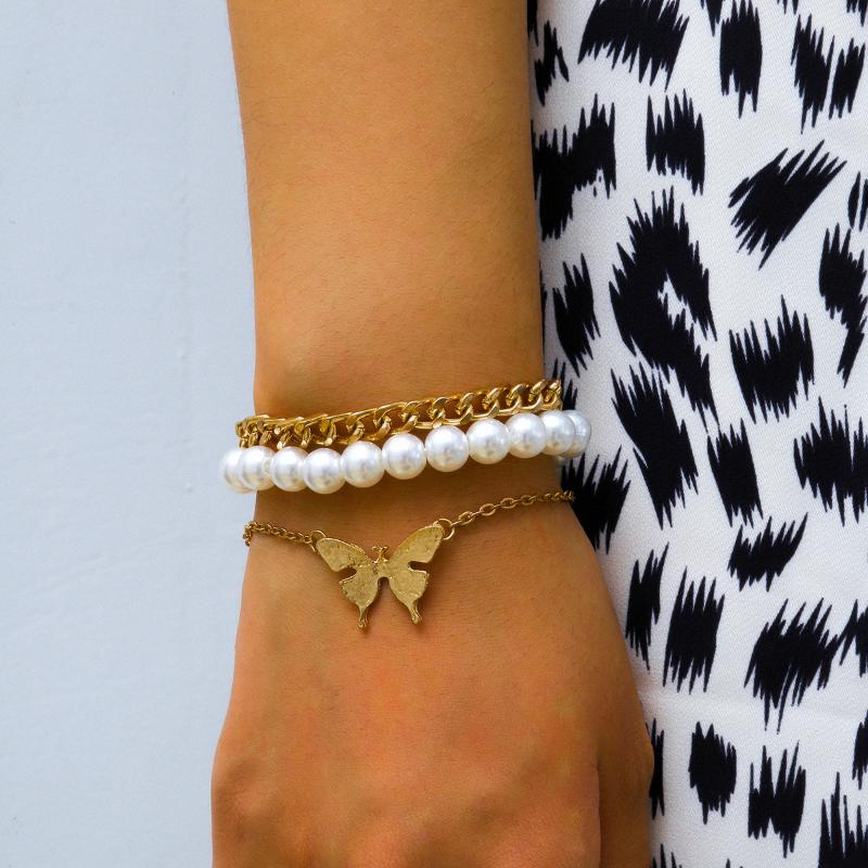 

Creative Jewelry Simple Imitation Pearl Bracelet Alloy Butterfly Bracelet for Women Charm