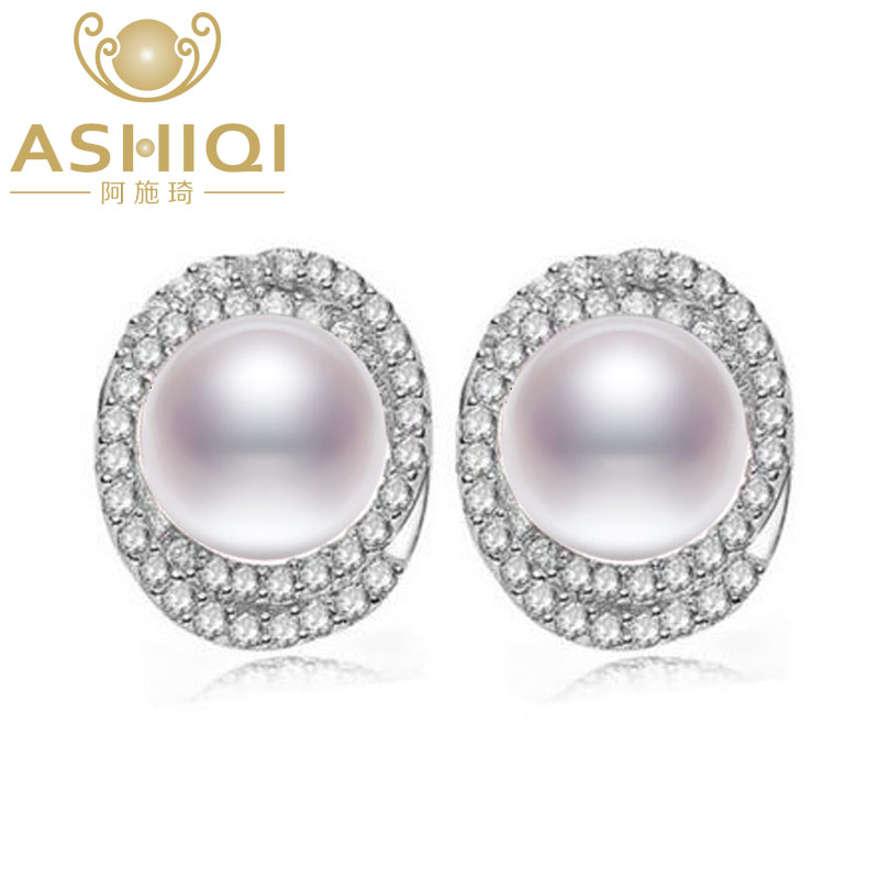

100% Freshwater pearl Stud Earring Natural Pearl earrings ,big pearls jewelry for women ,vintage zirconia 925 Sterling silver