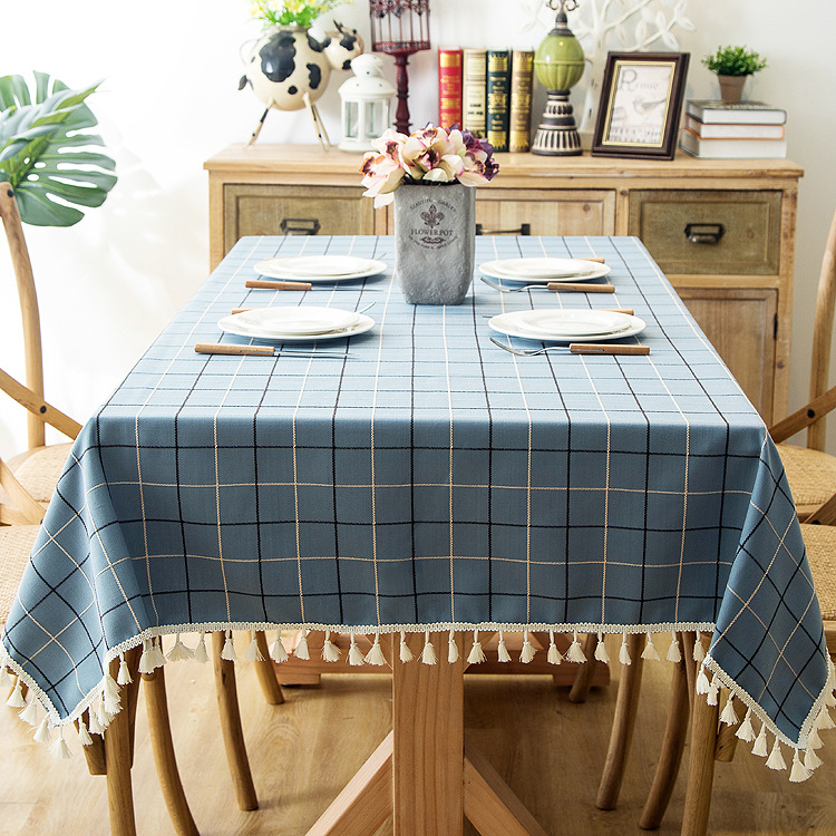 

Elegant Plaid Check Tablecloth With Tassel Pastoral Waterproof Table Cloth Decorative Home Textiles Decor Mantel Mesa