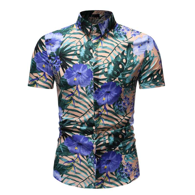 

New 2020 Summer Men's Clothing Simple And Versatile Casual Fashion Individual Floral Print Short-sleeved Men's Shirt, Picture color