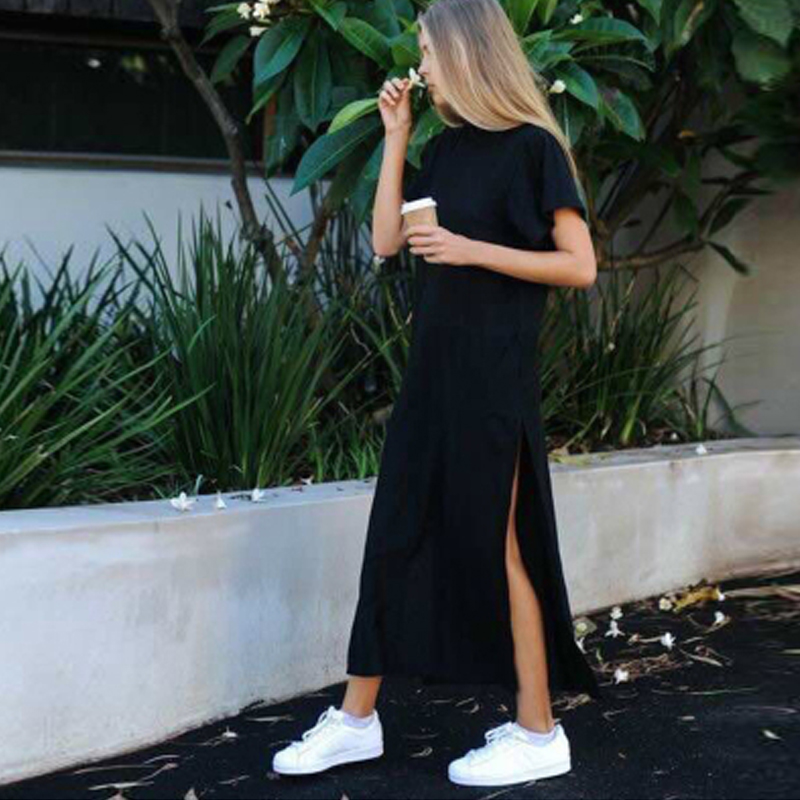 

Maxi T Shirt Dress Women Summer Casual Beach Sexy Party Vintage Bodycon Long Sleeve Knitted Cotton Black Long Dresses Plus Size