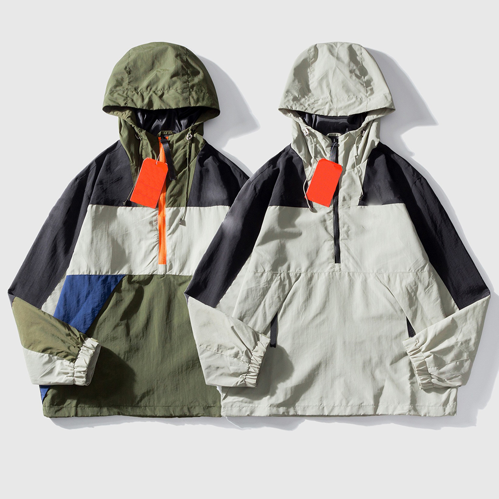 

Mens Jackets Windbreaker autumn zipper Hoodies Splicing Embroidery Coat Casual Outerwear Street couple winter coat Thin cotton jacket, Green