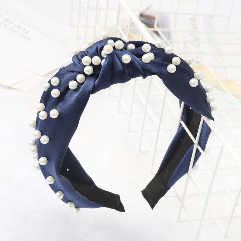 

Women Bowknot Center Knot Fashion With Beads Lovely Hairband Satin Party Wide Pearl Sweet Hair Accessories Headband Cute