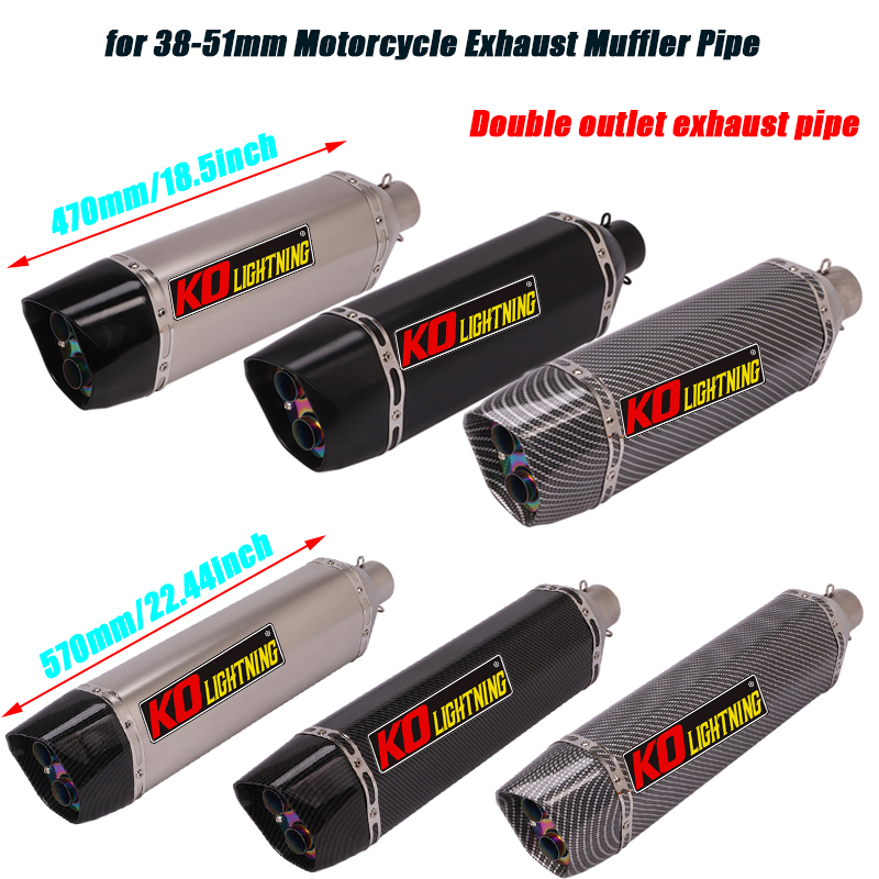 

570MM 470MM Muffler Tip Tubes System for 38-51mm Tail Exhaust Double outlet Pipe Removable DB Killer Motorcycle