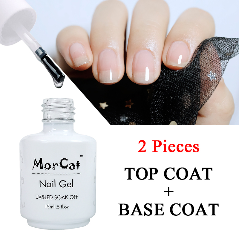 

MorCat Base And Top Coat Gel Nail Polish Transparent No Wipe Top Coat Primer Base For Nails UV Gel Vernis Semi Permanant 15ml, 031