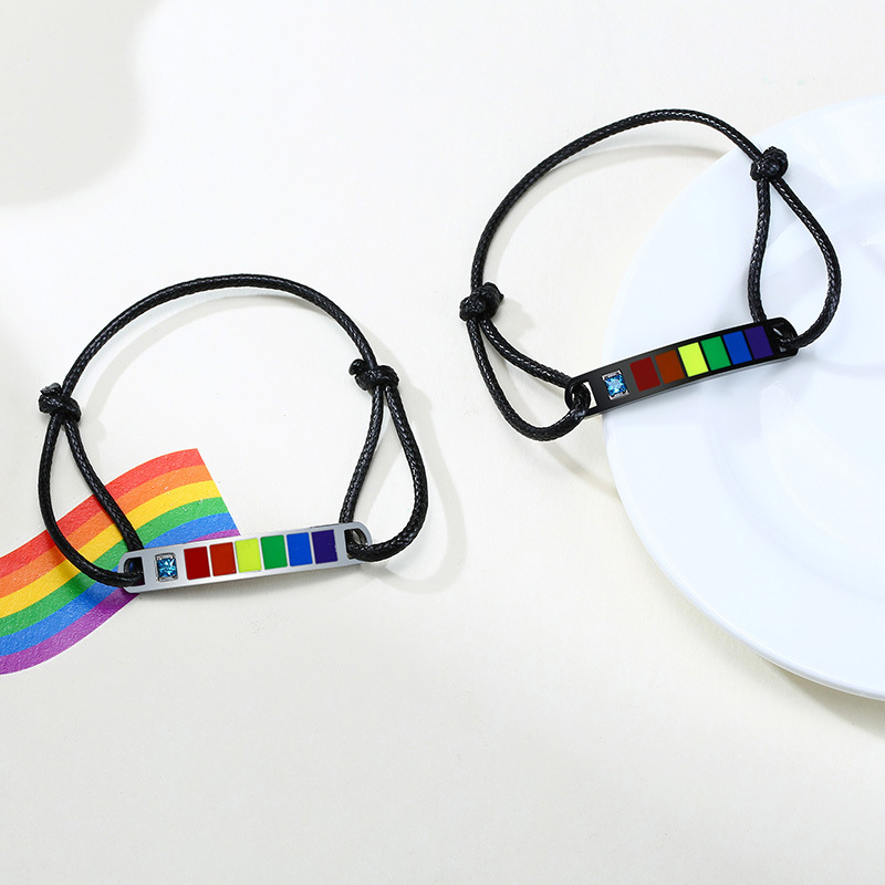 

Rainbow Color Block Blue Crystal Braided Wax Rope Bracelet For Women Men Unisex Simple Hip Hop Bracelet Party Trendy Jewelry