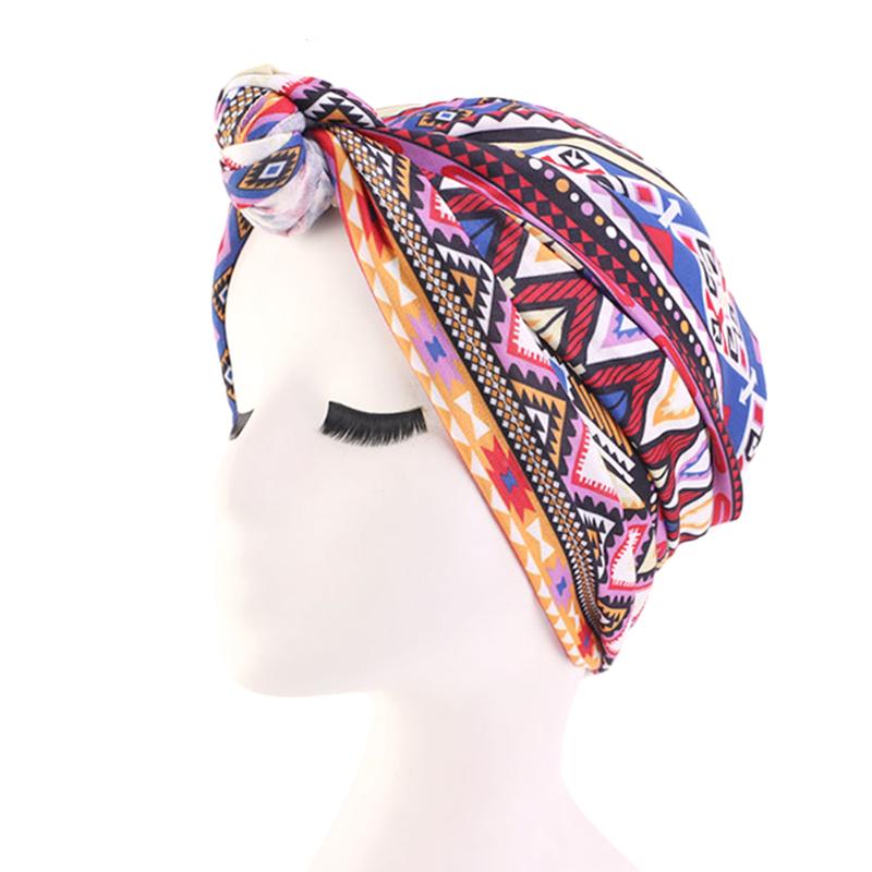 

Women Twist Floral Muslim Scarf Ethnic Style Soft Turban Hat Accessories Fashion Casual Ladies Cap Beanie Top Knot Hairwrap, Black