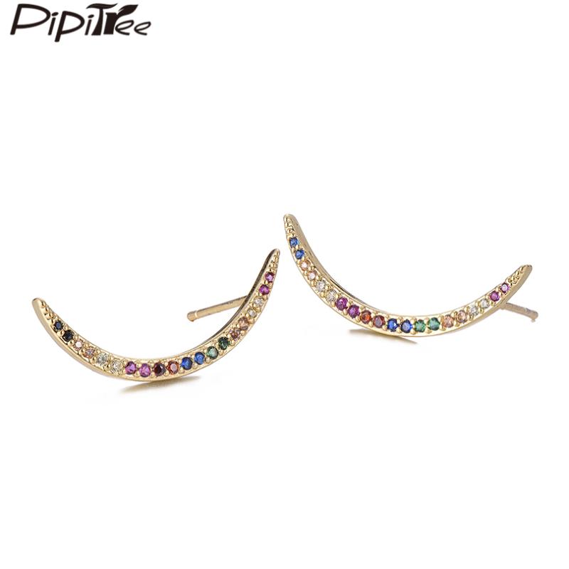 

Pipitree Simple Moon Shape Cubic Zirconia Stud Earrings Minimalist Earrings for Women Girls Punk Hip Hop Jewelry Brincos