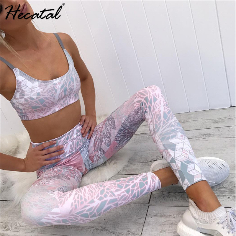 

Hecatal Print Women' Sportswear Yoga Set Gym Clothing For Women Yoga Sets Sports Set Bra Tops Leggings Ropa Deportiva Mujer, Pink