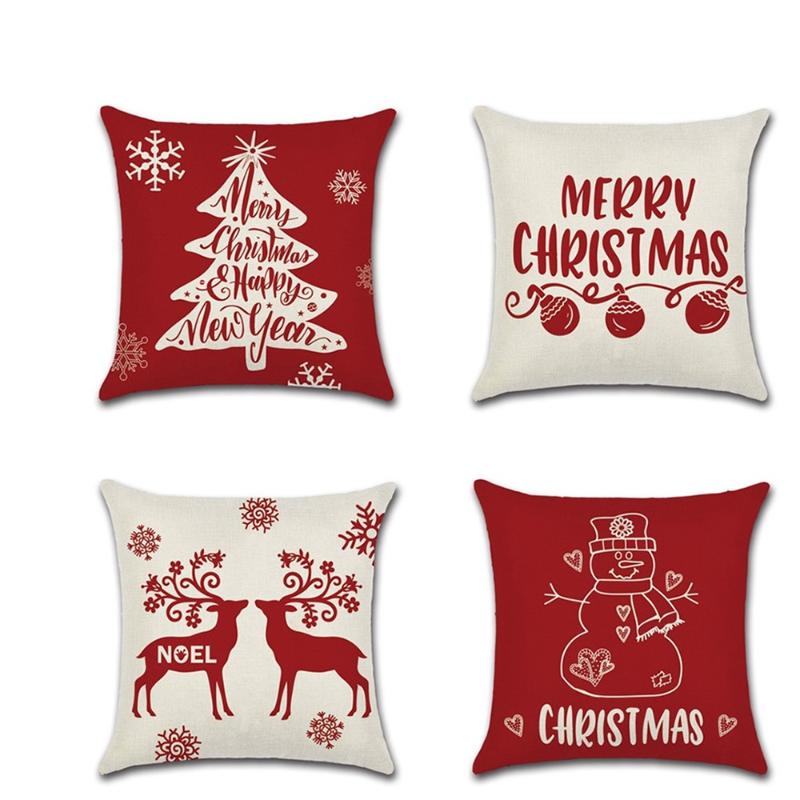 

Merry Christmas Tree Reindeer Print Linen Pillow Case Sofa Cushion Cover Home Decoration Kussenhoes Housse de Coussin Cojines, 06