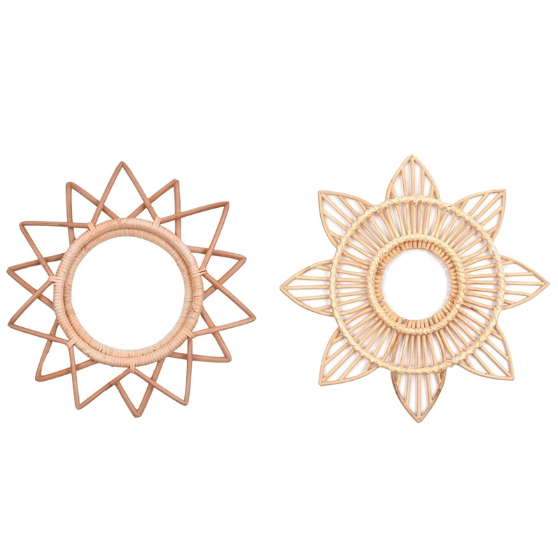 

Flower Rattan Frame Mirror Decor Photo Wall Frames Wood & Rattan Round Wall-Mounted Mirror Frame Nordic