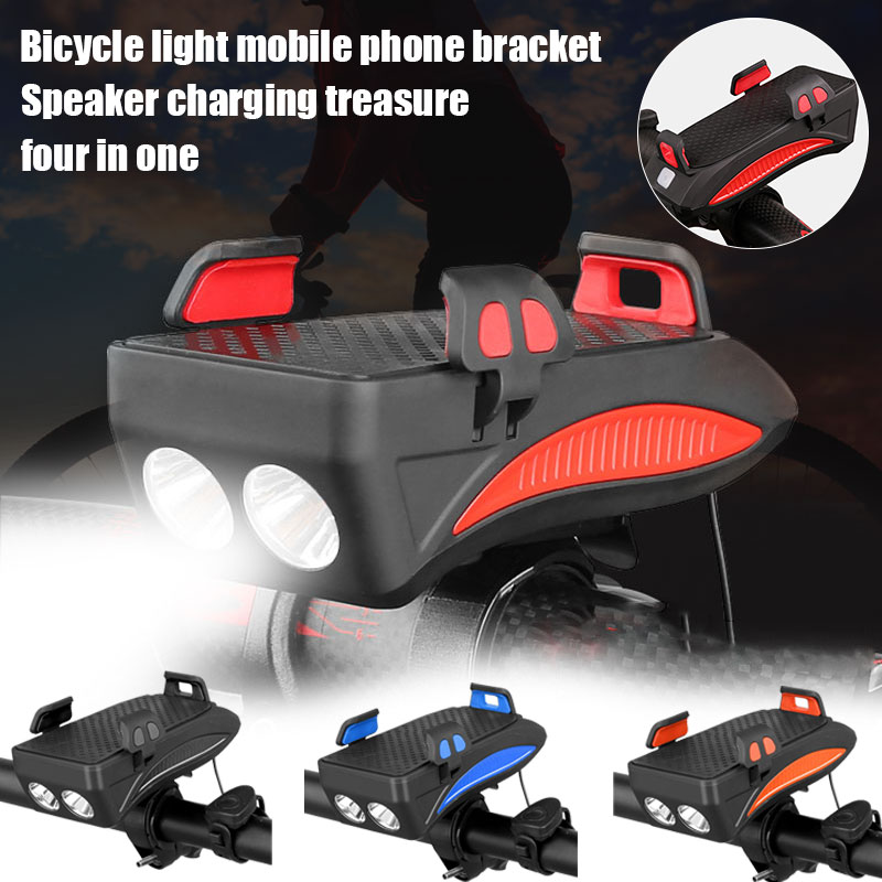 

Newly 4 In 1 Bicycle Phone Holder LED Bike Headlight USB Charge Treasure with Horn Waterproof S66
