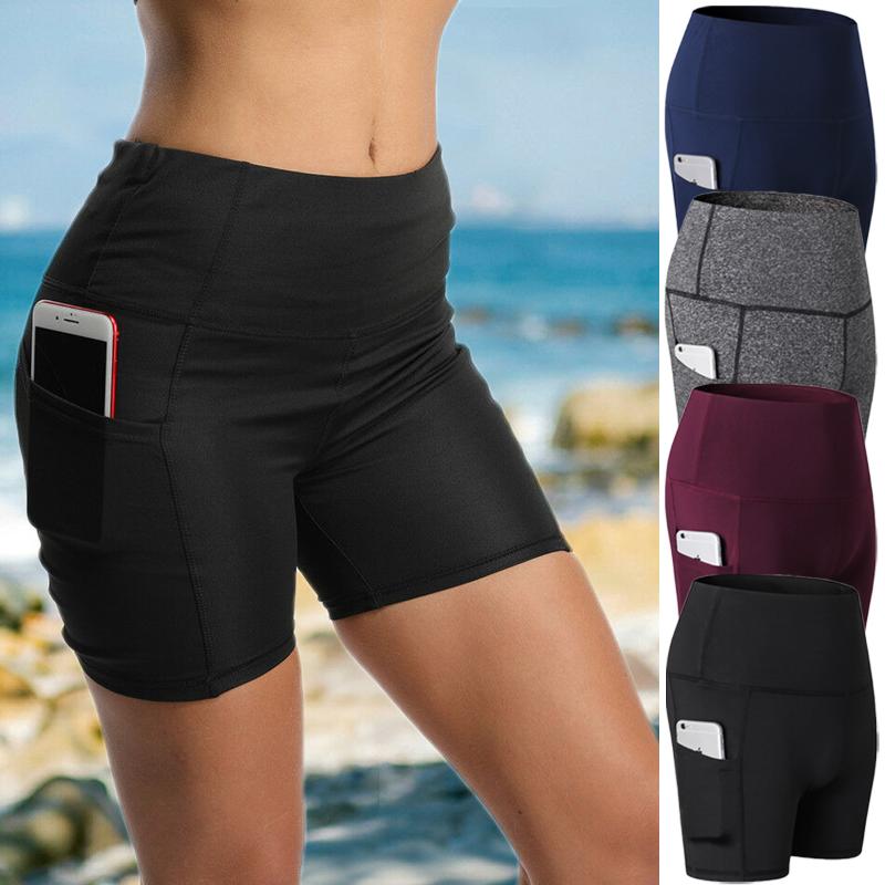 

Women High Waist Stretch Fitness Gym Running Jogger Shorts Pocket Athletic Skinny Outdoors Shorts, Black