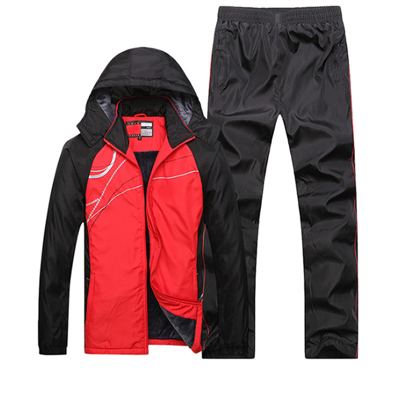 

Men 2020 Winter Fleece Lining Sportswear Jogging Suits Outdoor Workout Sport Suit Male Sport Clothing Keep Warm Hooded Running, Black