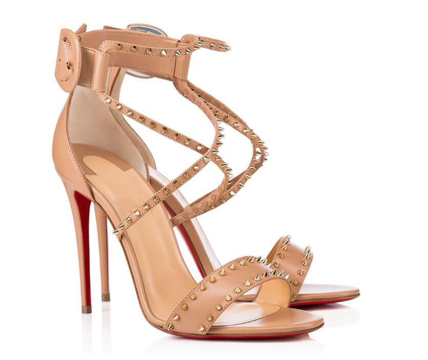 

Elegance Designer Summer Women Red Bottom dress shoes Spikes 100mm Leather Sandals Black Nude Ladies Pumps Party Dress Wedding 34-43