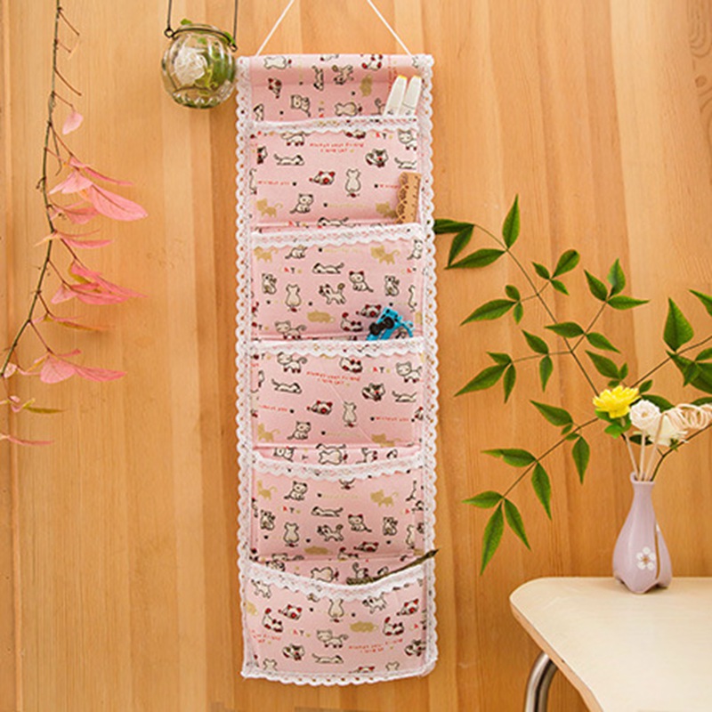 

Rectangular storage hanging bag wall hanging multi-layer finishing wall cotton linen bag storage