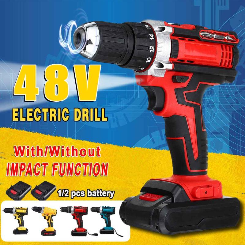 

3 In 1 25 Torque 3 Speed Cordless Electric Impact Drill Screwdriver 48V Rechargeable 13000mah With 2 Li-ion Battery 110-240V
