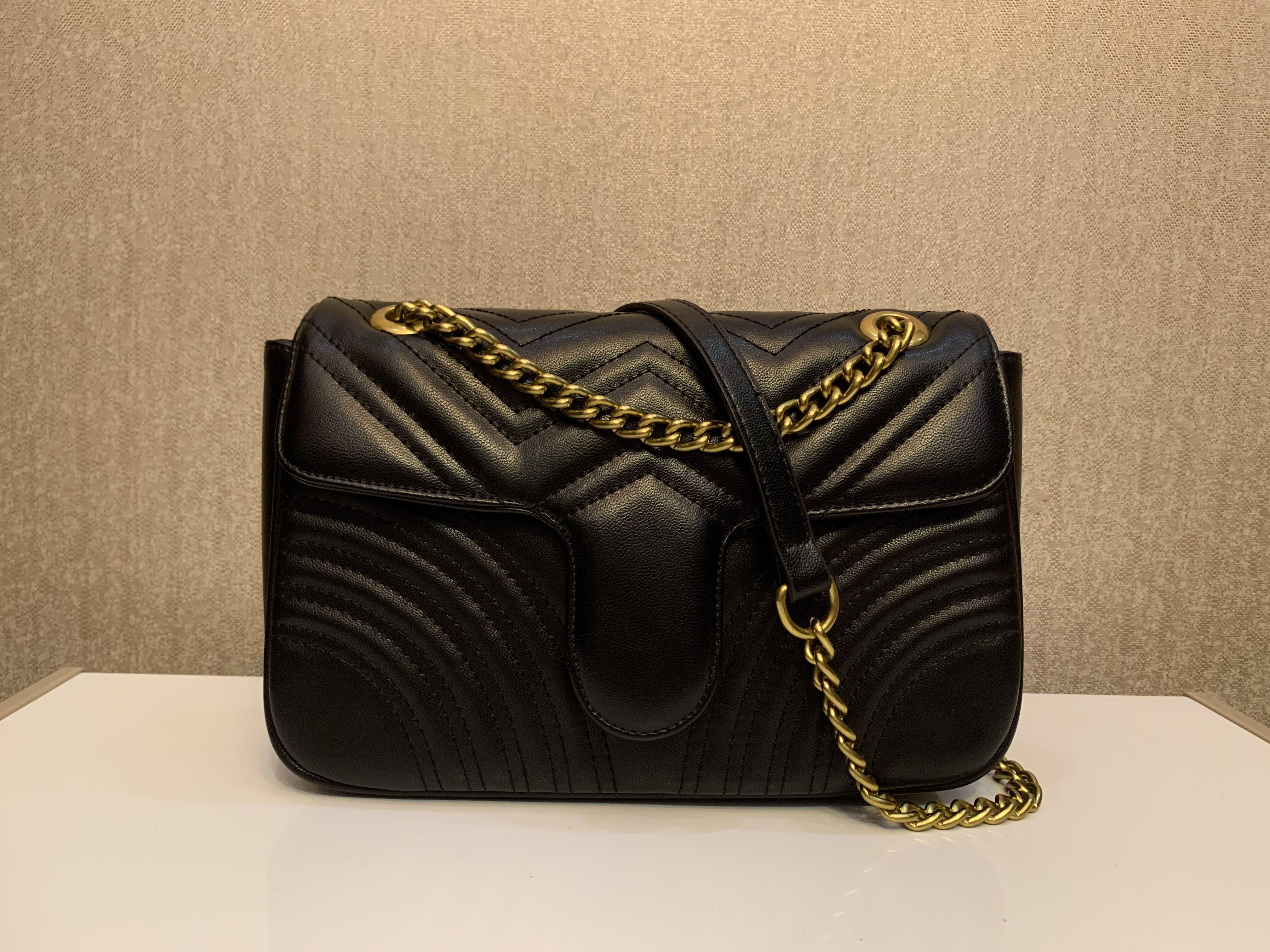 

Luxurys Designers Bags Marmont Gold Chain crossbody bag 443497 Handbags high quality Handbag soft Genuine Leather women Shoulder Bags, Gold chain 443497#6