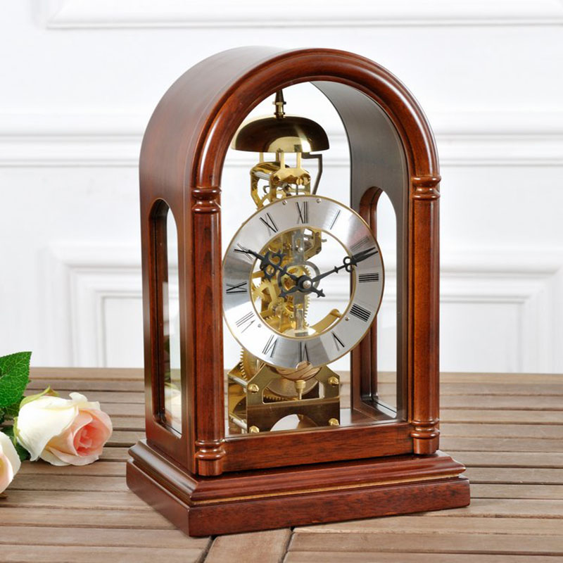 

New European Luxury Mechanical Table Clock Wood Desk Clock Vintage Clockwork Living Room Office Bedroom Home Best Gift