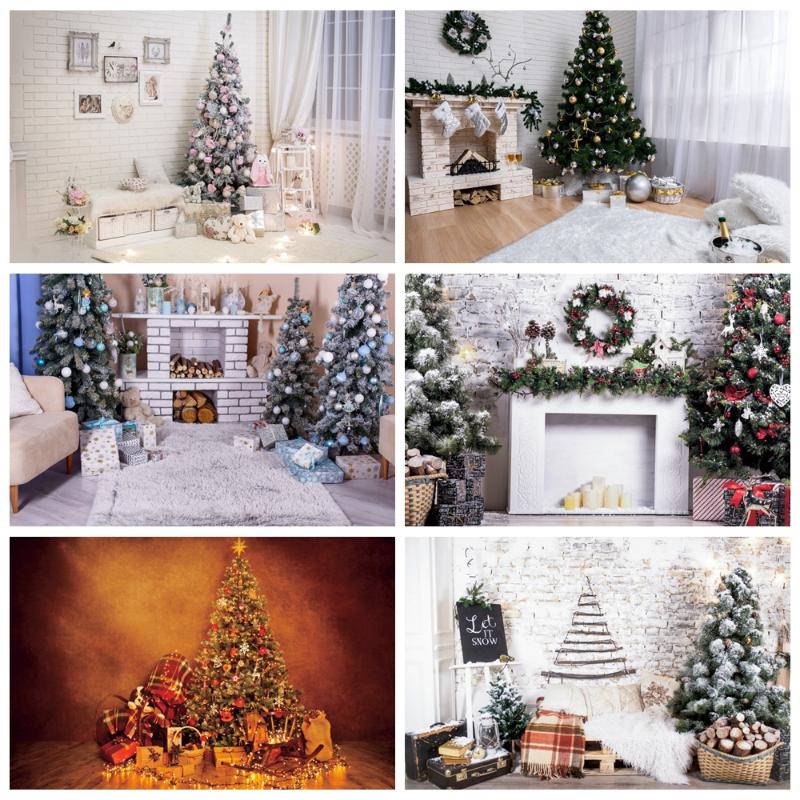 

Christmas Backdrop For Photography Cozy Decor Tree Gray Brick Wall Baby Toys Carpet Curtain Baby Photo Background Photo Studio