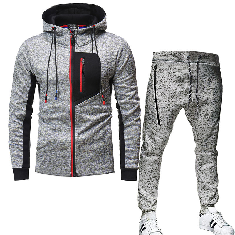 

Men Clothing Men Sets Printing Hoodie Set Fleece Zipper Hooded Sweatshirt + trousers Casual Mens Tracksuits