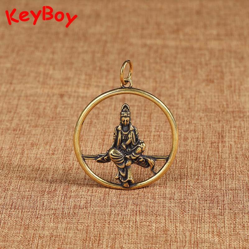 

Antique Brass Guanyin Buddha Round Key Chains Rings Pendants Religious Buddhist Jewelry Bodhisattva Figurines Keychains Hangings